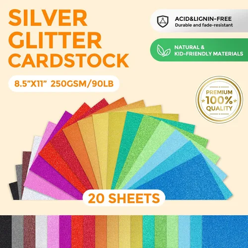 Vista 2 de Papel de cartulina con brillantina, 20 hojas multicolor de papel brillante de primera calidad, para tarjetas, manualidades, caja de regalo, regalos