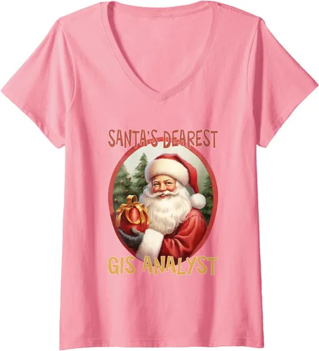 Vista 11 de GIS Analyst Christmas Holiday Love Xmas V-Neck T-Shirt Negro