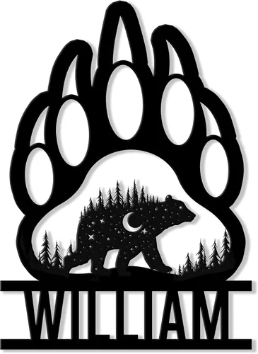 Vista 15 de Letrero de metal de oso personalizado, decoración de pared con nombre personalizado para cabaña, porche, patio, valla o habitación, regalos rústicos
