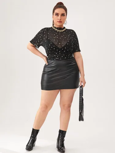 Vista 5 de Floerns Blusa de malla transparente de manga corta para mujer, talla grande