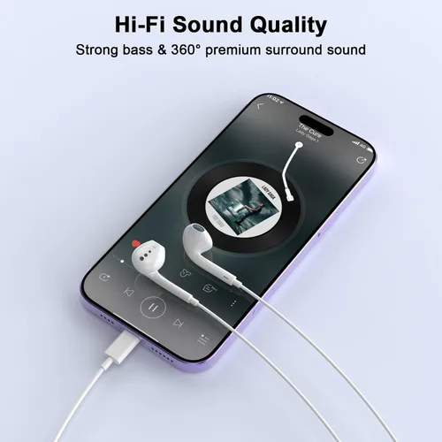 Vista 6 de [Certificado MFi de Apple] Auriculares con cable para iPhone con micrófono integrado y control de volumen, auriculares con reducción de ruido