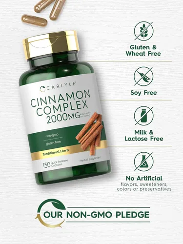 Vista 5 de Carlyle Complejo de canela de Ceilán con gimnema y morera 150 cápsulas Suplemento sin OMG, sin gluten