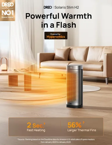 Vista 5 de Calentadores de espacio DREO para uso en interiores, calentadores portátiles de calentamiento rápido con control remoto, grandes calentadores