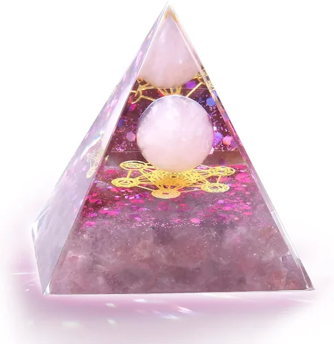 Vista 10 de Pirámide de orgón para meditación de cristal curativo, generador de energía positiva, cuarzo de roca y cuarzo rosa, promueve la riqueza
