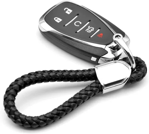 Vista 2 de Llaveros de cuero para llavero de automóvil, soporte de metal resistente con anillo en D para hombres y mujeres, 1 paquete, negro, largo