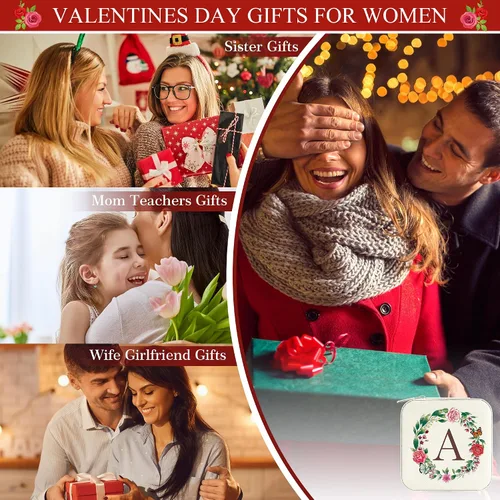 Vista 3 de Parima Regalos para el día de San Valentín para ella, organizador pequeño de joyería con inicial, joyero de viaje blanco para mujeres y niñas