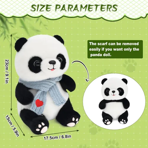 Vista 3 de Muñecas de panda de 9.8 pulgadas con bufanda de corazón de amor, juguetes de peluche suaves de animales de peluche, regalos de cumpleaños para Azul
