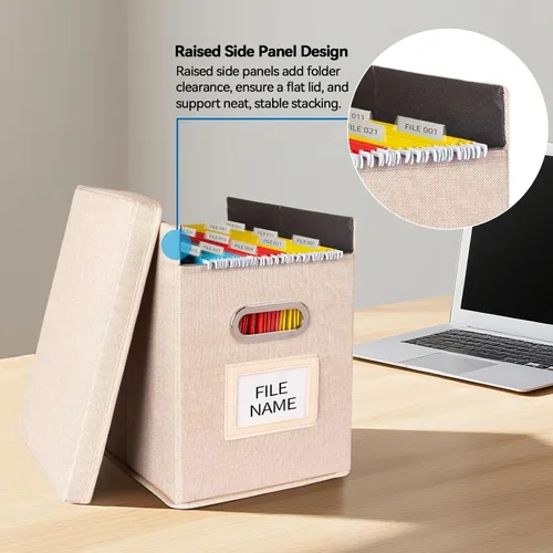 Vista 4 de Paquete de 2 Organizador de Carpetas de Archivos Colgantes con Tapa, Caja de Almacenamiento de Archivos de Tela Tamaño Carta Plegable, Soporte