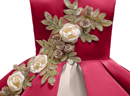Vista 3 de AIMJCHLD Vestido de niña de flores de 2 a 9 años, vestidos midi formales de dama de honor