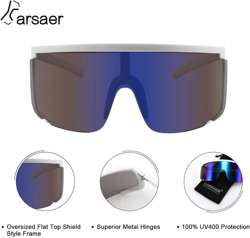 Vista 2 de Karsaer Vision Shield - Gafas de sol para hombres y mujeres, de gran tamaño, neón de los años 80 y 90, estilo deportivo, para ciclismo, esquí
