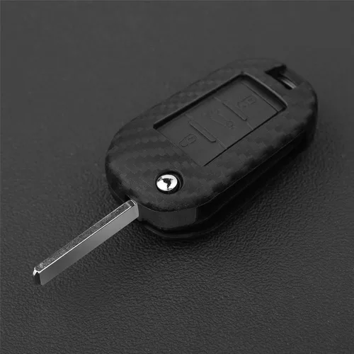 Vista 5 de Cubierta de patrón de textura de fibra de carbono de goma de silicona suave para Peugeot, funda de llavero remoto de coche para Peugeot 208 301 308
