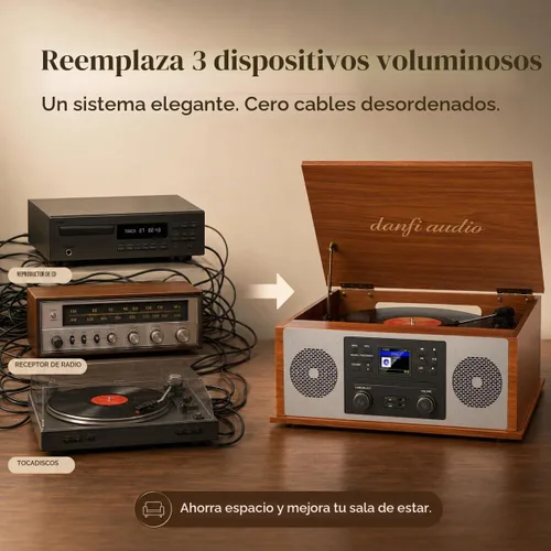 Vista 8 de Reproductor de discos multimedia 10 en 1 con altavoces, reproductor de CD, receptor Bluetooth, radio por Internet, grabación USB, tocadiscos de 3