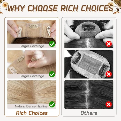 Vista 87 de Rich Choices Pelucas con topper de cabello para mujeres, cabello humano real 100% Remy, sin flequillo, para mujeres con adelgazamiento en la parte