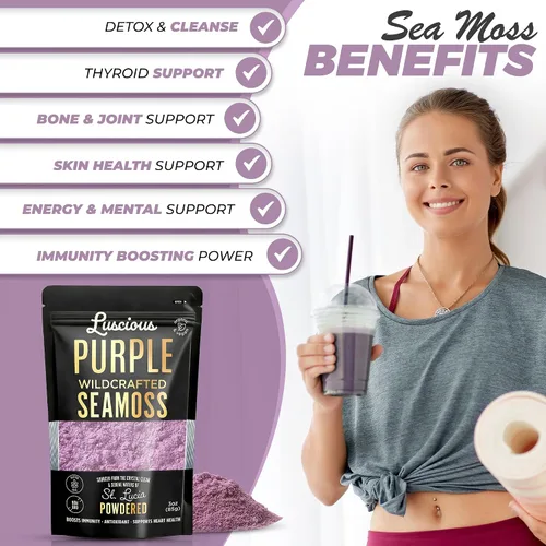 Vista 3 de Luscious Purple - Polvo de musgo marino silvestre de 3 onzas Santa Lucía 100% orgánico polvo de superalimento de musgo marino Apoya la salud