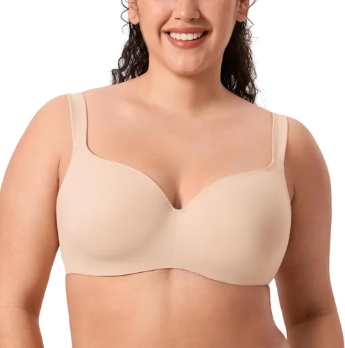 Vista 13 de DELIMIRA Brasier tipo balconette para mujer, cobertura completa, talla grande, con varillas, espalda suave, sin costuras