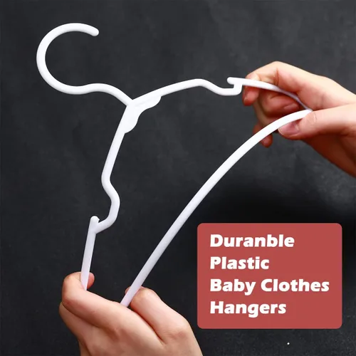 Vista 5 de Perchas para ropa de bebé, paquete de 120 perchas de plástico blanco para niños, 11.5 pulgadas, ahorro de espacio, antideslizantes, para bebés