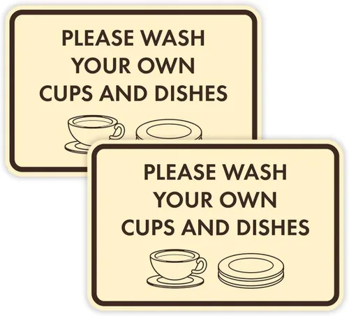 Vista 53 de Letrero clásico enmarcado con texto en inglés «Please Wash Your Own Cups and Dishes» (negro)