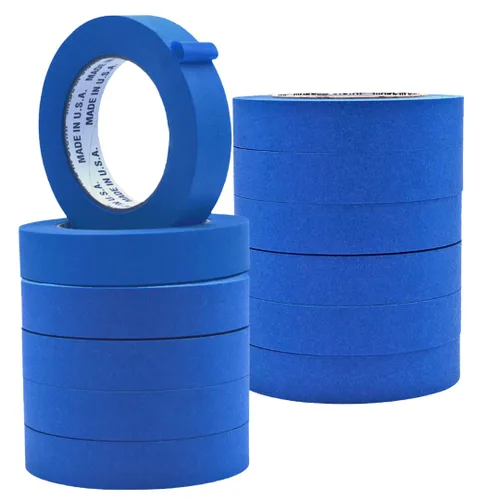 Vista 10 de Cinta adhesiva de pintor azul fabricada en Estados Unidos, 1 pulgada x 60 yardas, cinta adhesiva gruesa y ancha para pintura segura de paredes