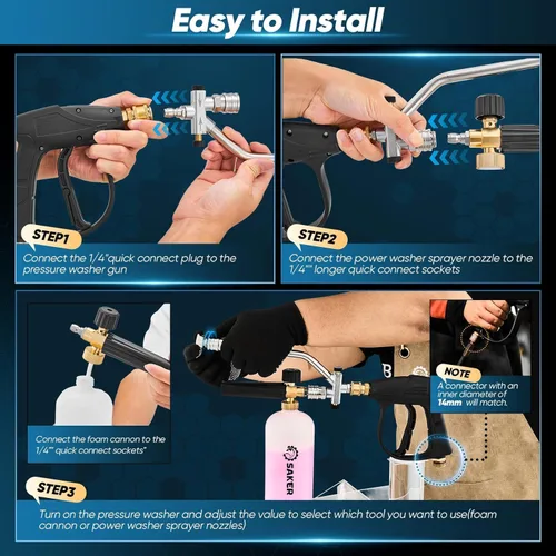 Vista 7 de Accesorio de Conector Dual de Cañón de Espuma Saker para Kit de Lavadora a Presión, con Cañón de Espuma de Conector Dual, Pistola de Lavadora a