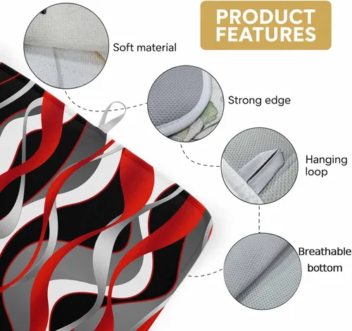 Vista 3 de Tapete de secado de cocina para mostrador de líneas abstractas 3D en negro, absorbente, plegable, de microfibra, color rojo, blanco, gris