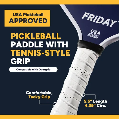 Vista 4 de Pala de pickleball Friday, aprobada por USA Pickleball, fibra de carbono duradera, diseño de cuerpo único termoformado, núcleo de panal, superficie