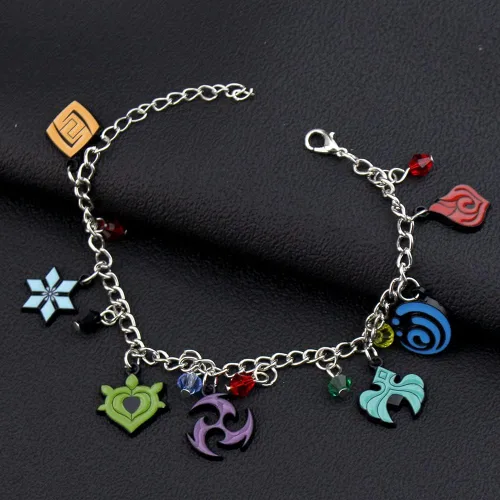 Vista 2 de KANGSHUN Genshin Impact Charm Pulsera de juego de joyería de dibujos animados, regalos de metal para fanáticos, mujeres, niñas y hombres, Sin gemas.