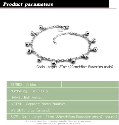 Vista 3 de H&Beautimer Tobillera de plata de moda con linda cadena de pie de campana para mujer, pulsera de tobillo de playa con cierre de langosta ajustable