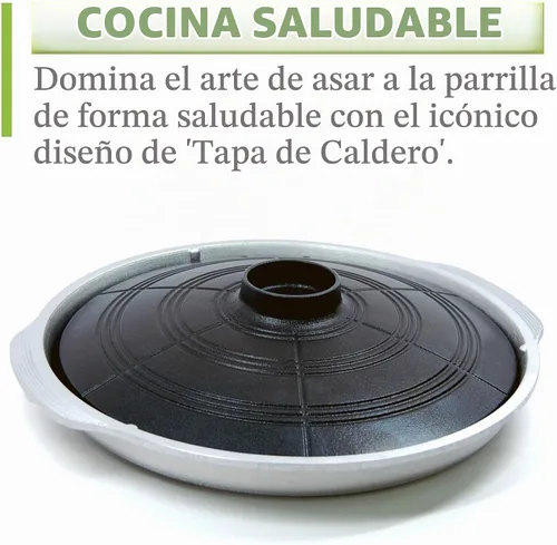 Vista 7 de COOKKING - Sartén para parrilla BBQ tradicional coreana, forma de caldera con tapa - Parrilla de aluminio fundido antiadherente