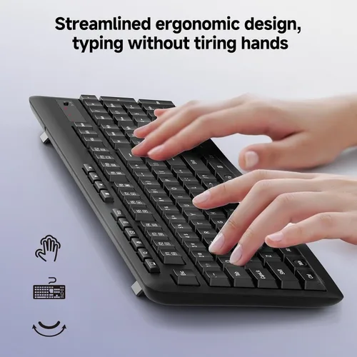 Vista 7 de Redragon - Teclado inalámbrico, teclado ergonómico inalámbrico de tamaño completo de 2.4G con 10 teclas multimedia individuales, resistente a