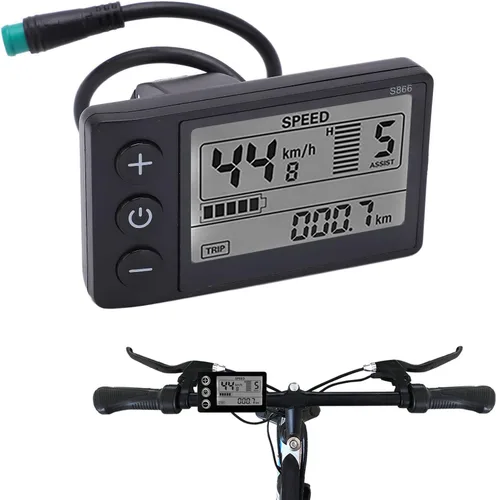 Vista 5 de Computadora de bicicleta, velocímetro de bicicleta S866, medidor de pantalla LCD, IP65, impermeable, odómetro de ciclismo, 24 V, 36 V, 48 V, panel