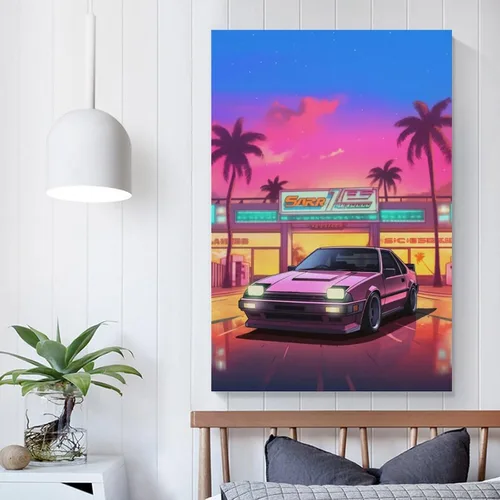 Vista 5 de Ae86 - Póster de neón Synthwave Retro JDM para automóvil, póster e impresiones de arte de pared, pintura colgante para dormitorio, aula, dormitorio