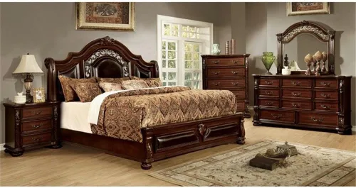 Vista 5 de Furniture of America Eleo - Cama Queen con panel de madera maciza en color cereza marrón