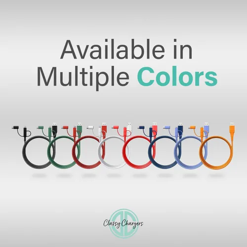Vista 4 de Classy Chargers Cables de carga universales de nailon 3 en 1 para iPhone, Android y más Cable Lightning certificado de 6 pies, tipo C, micro USB