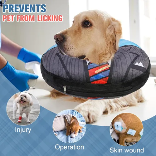Vista 4 de BEAUTYZOO Alternativa al cono para perro después de la cirugía para perros grandes, medianos y pequeños, collar de cono inflable suave para perros