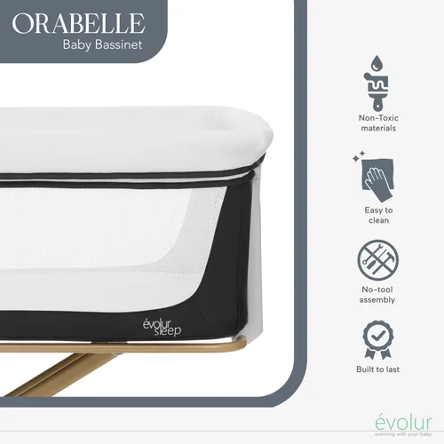 Vista 6 de Evolur Orabelle Moisés de noche – Moisés de viaje ajustable, plegable y ligero para bebé 5-Level Height Adjustable, Breathable Mesh & Plush