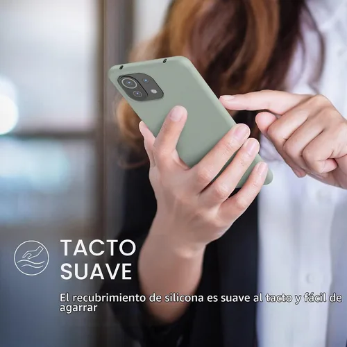Vista 4 de kwmobile Funda compatible con Xiaomi 11 Lite (5G) NE/Mi 11 Lite (5G) - Funda de silicona TPU con acabado suave - Gris Verde