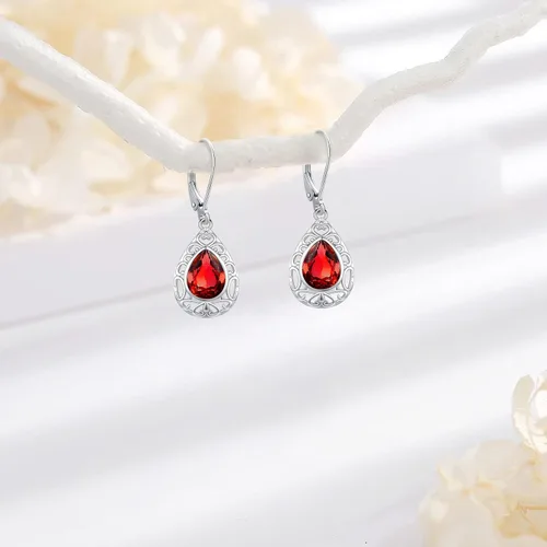 Vista 38 de Aretes colgantes de plata de ley con diseño de árbol de la vida, flor, abeja, animales, gato, colibrí, piedra lunar, turquesa, aretes con cierre
