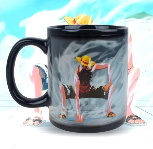 Vista 6 de Taza de café cambiante Luffy de una pieza Taza de café de cerámica reactiva sensible al calor