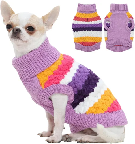 Vista 11 de Kuoser Suéter para perro, suéteres de Navidad para perros extra pequeños, suéter suave y cálido para perros, chaleco de punto trenzado colorido
