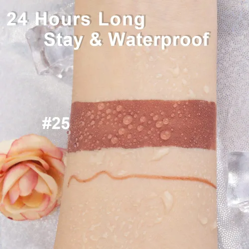 Vista 6 de Juego de 2 delineadores de labios y lápiz labial, color beige rosa mate, marrón líquido mate 24H, impermeable, de larga duración, kit de labios mate