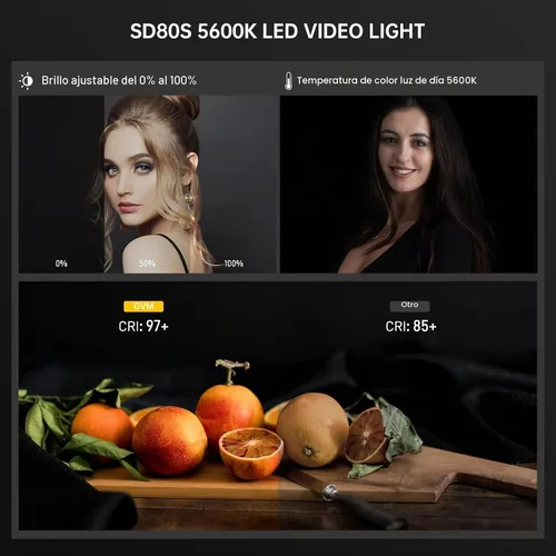 Vista 3 de GVM - Luz de video LED SD80S de 80 W con linterna Softbox y kit de soporte para trípode, luz de estudio de montaje Bowens de 5600 K, iluminación