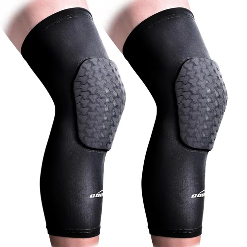 Vista 11 de COOLOMG paquete de 2 (1 par) de rodilleras con almohadillas de EVA para niños y adultos a prueba de golpes para baloncesto, rodilla de manga larga