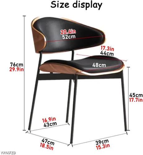 Vista 3 de YVYKFZD Juego de sillas de comedor de mediados de siglo, silla de comedor con respaldo curvado y patas de metal, sillas de cocina tapizadas de Negro