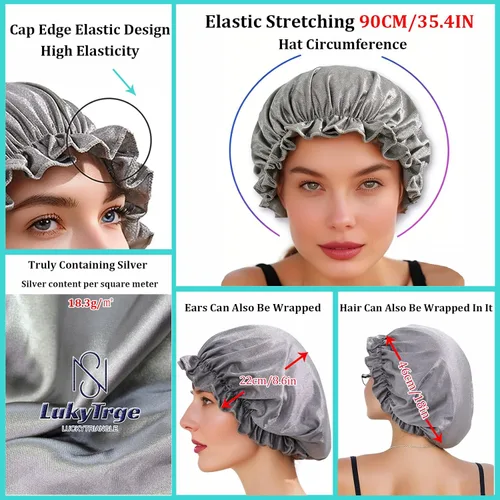 Vista 3 de Sombrero Faraday, gorro de protección EMF, gorro de tela plateada para dormir, bloquea el 99% de WiFi, Bluetooth, torres celulares, blindaje 5G