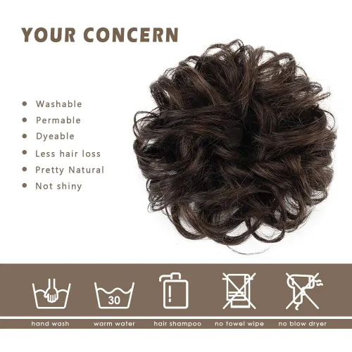 Vista 8 de BARSDAR 2 piezas de cabello de moño desordenado de color marrón oscuro + extensión de moño de cabello 100% humano