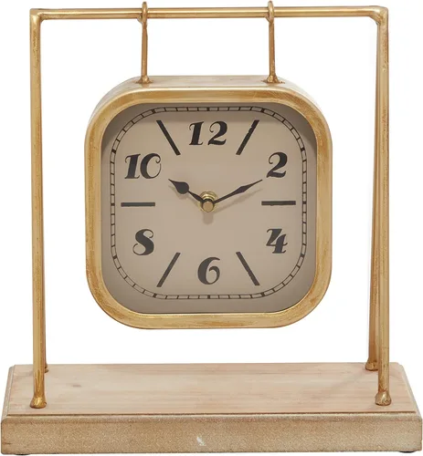 Vista 3 de Deco 79 Reloj de péndulo de madera con base de madera, 10 x 5 x 11 pulgadas, dorado