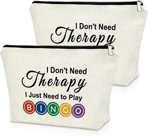 Vista 9 de Sazuwu Regalos para amantes del bingo, regalo de juego para mujeres, bolsa de maquillaje, No necesito terapia, solo necesito jugar al bingo 1 PC