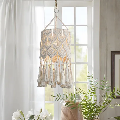 Vista 2 de Bioaqua Pantalla de Lámpara Colgante Boho, Luz Colgante de Macramé, Luminaria Boho Hecha a Mano con Cable de Enchufe para Hogar, Sala de Estar