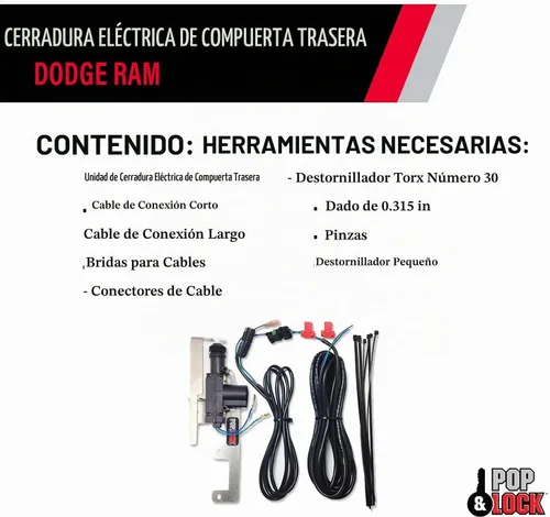 Vista 5 de Pop & Lock PL8340 Cerradura de portón trasero eléctrico para modelos Dodge Ram 1500, 2500 y 3500