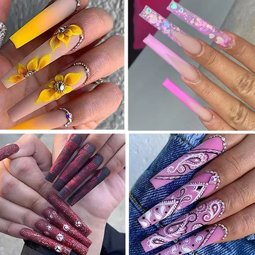 Vista 6 de 500 puntas de uñas postizas transparentes extra largas con curva C, puntas de uñas postizas acrílicas XXL con bolsa para salón de uñas y bricolaje